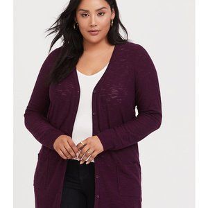 Torrid Burgundy Purple Textured Slub Boyfriend Cardigan